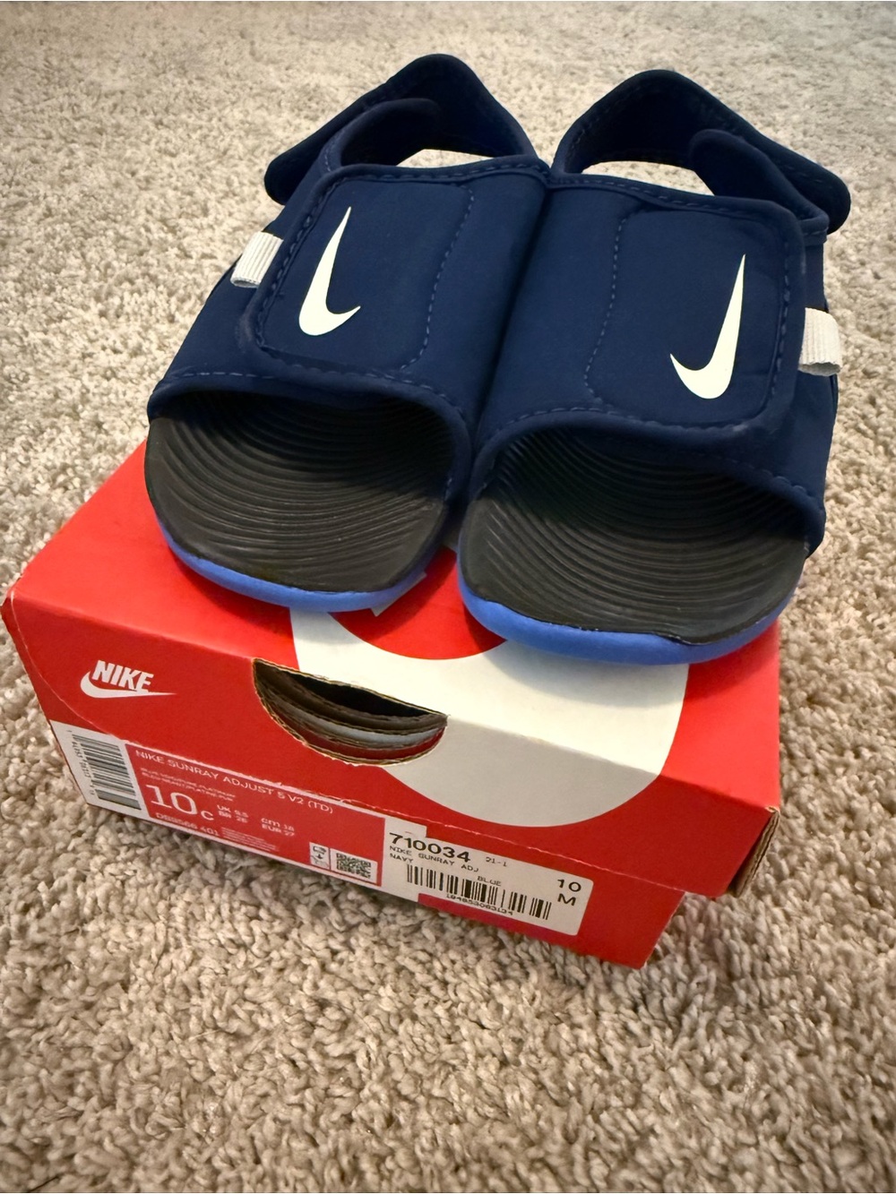 Nike Kids Sunray Navy Blue and Black Adjustable 5 V2 Slide Sandals